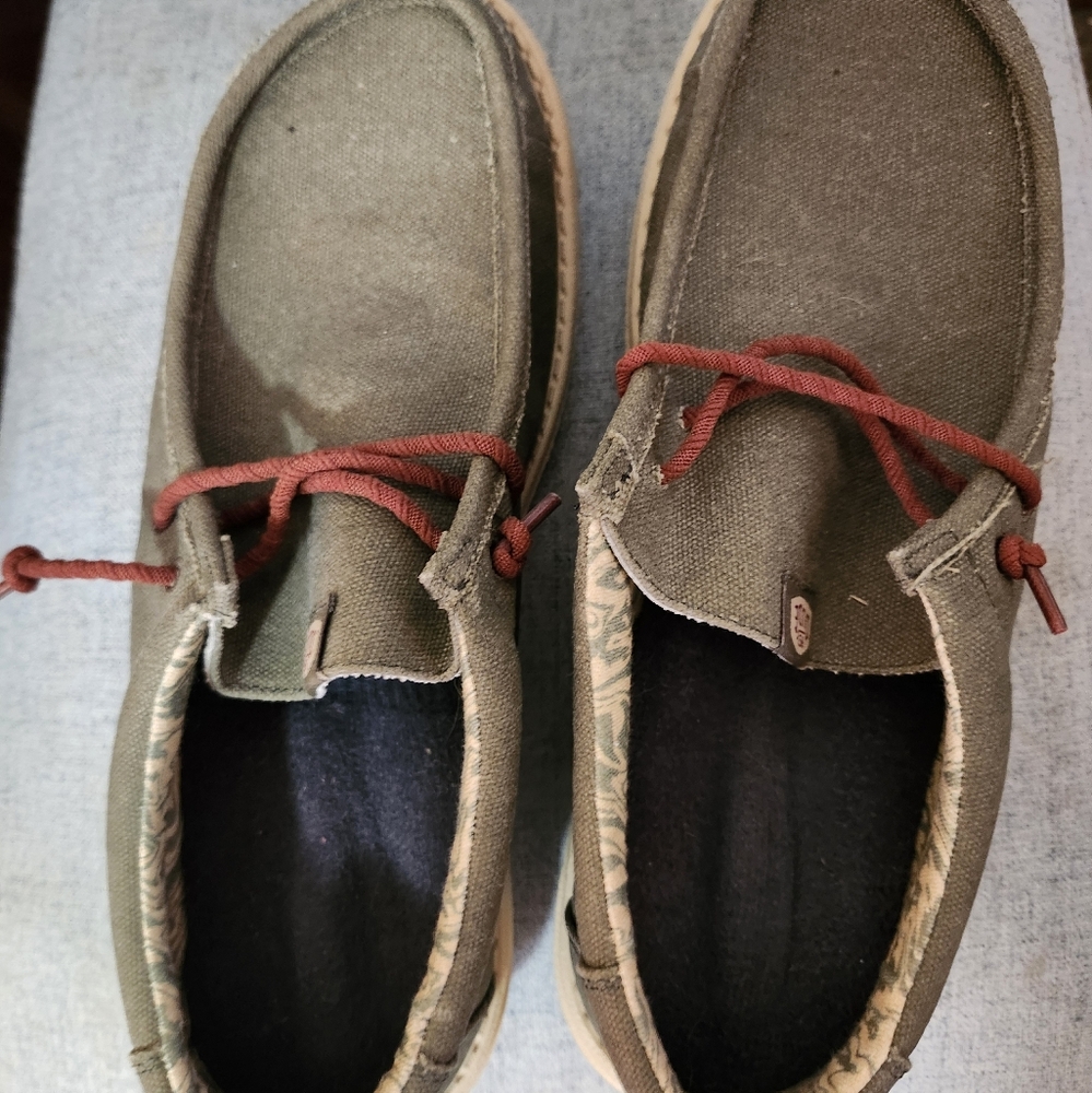 Men's HEY dudes Casual Canvas Shoes - Olive Green Worn 1 Time